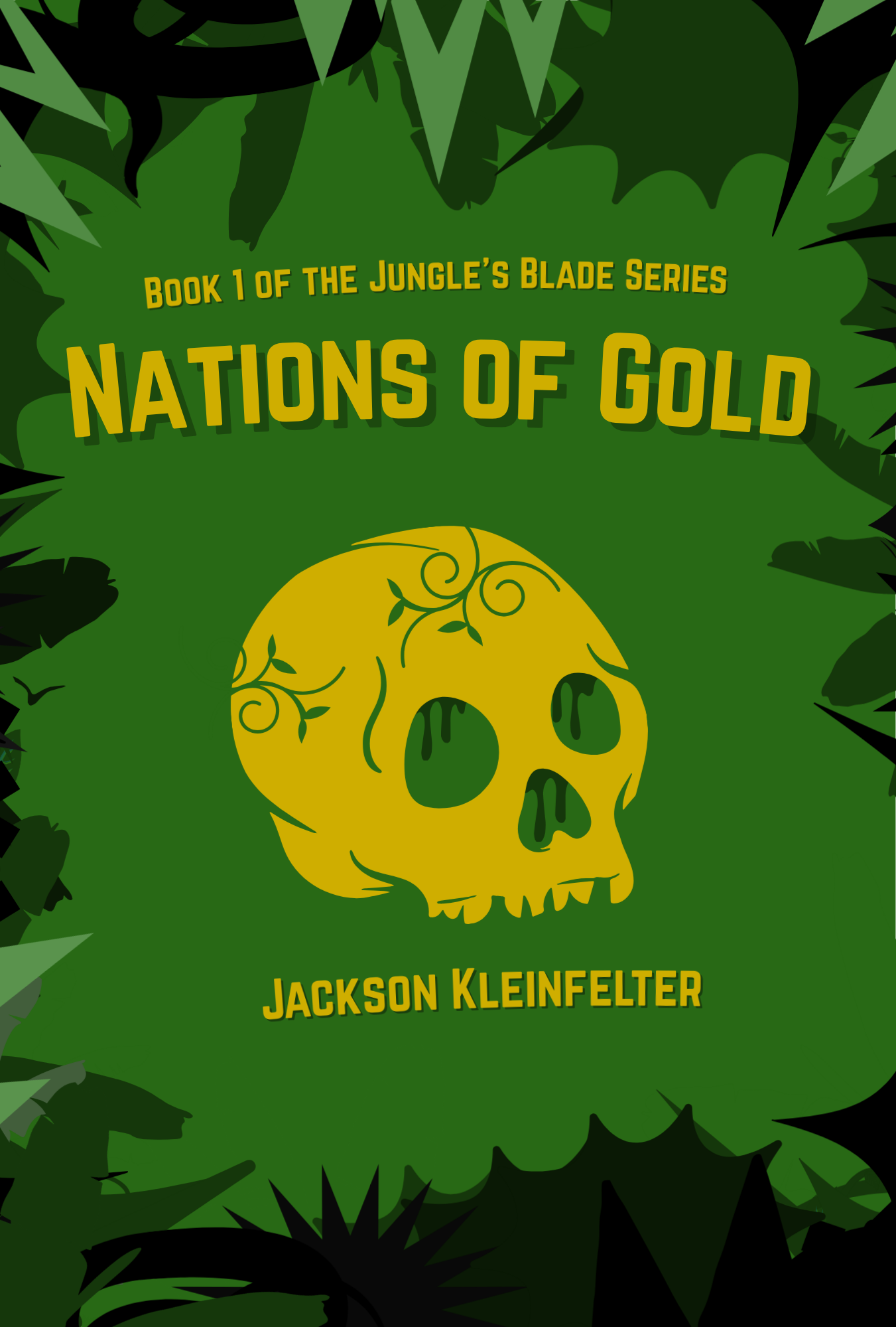 Nations of Gold book cover - a golden skull on deep jungle green